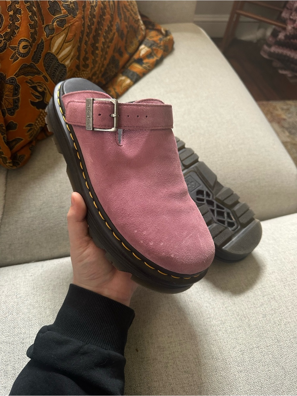Dr. Martens Pink Suede Mule Clog with Buckle